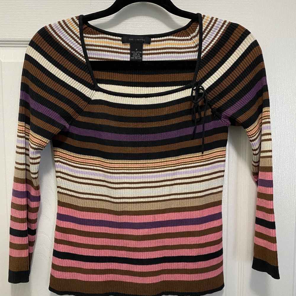 Vintage multi-coloured long sleeve sweater blouse - Size M